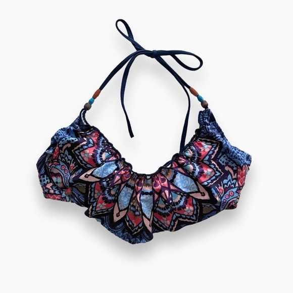 LUCKY Brand Bikini Set in Navy and Coral Batik Print Women’s Size Medium EUC - Picture 2 of 8